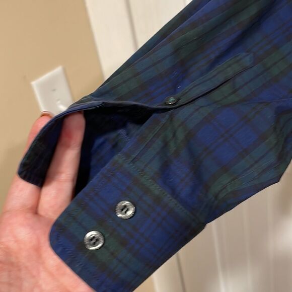 Banana Republic blue/green plaid blouse size 14P - Picture 5 of 9